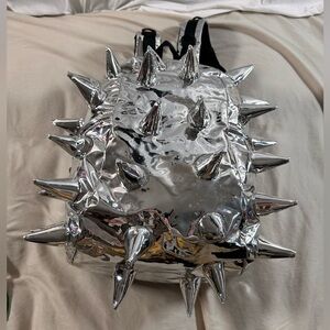 Mad Pax Thunderchrome Metallic Silver Spiked Backpack Y2K